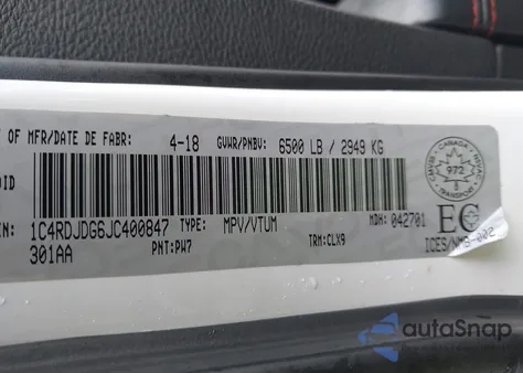 2018 Dodge Durango Gt from USA, damaged, VIN 1C4RDJDG6JC400847